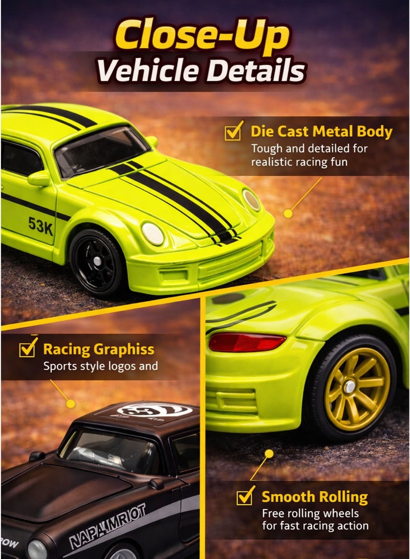 TECHTONICS TechTonix Die Cast Metal Toy Cars Set 5 Pieces 1:64 Scale Mini Racing Cars Collectible Diecast Vehicle Set Metal Model Sports Cars Toy Cars for Kids Boys Girls Assorted Models Mini Car Collection Gift Toy Vehicle Set - Image 3