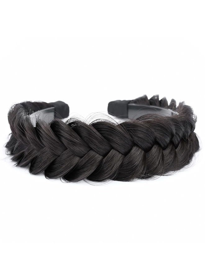 BOBIYA Wide Chunky Plaited Braided Headband Hair Band Synthetic Braid Hairpieces with Teeth Piano Two Tone Colors Accessories (W-Deep Brown) - Image 2