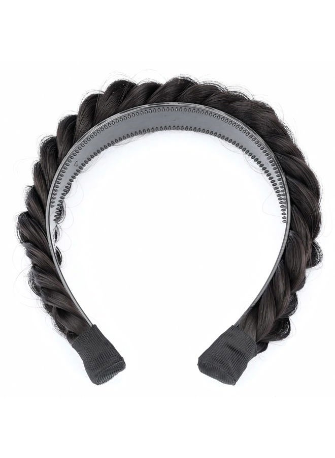 BOBIYA Wide Chunky Plaited Braided Headband Hair Band Synthetic Braid Hairpieces with Teeth Piano Two Tone Colors Accessories (W-Deep Brown) - Image 4