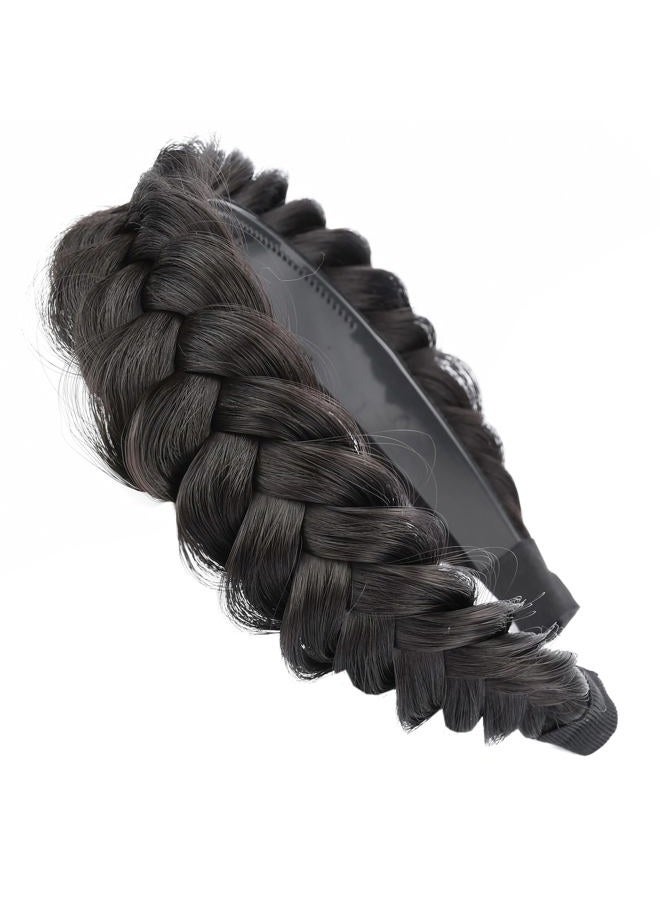 BOBIYA Wide Chunky Plaited Braided Headband Hair Band Synthetic Braid Hairpieces with Teeth Piano Two Tone Colors Accessories (W-Deep Brown) - Image 3