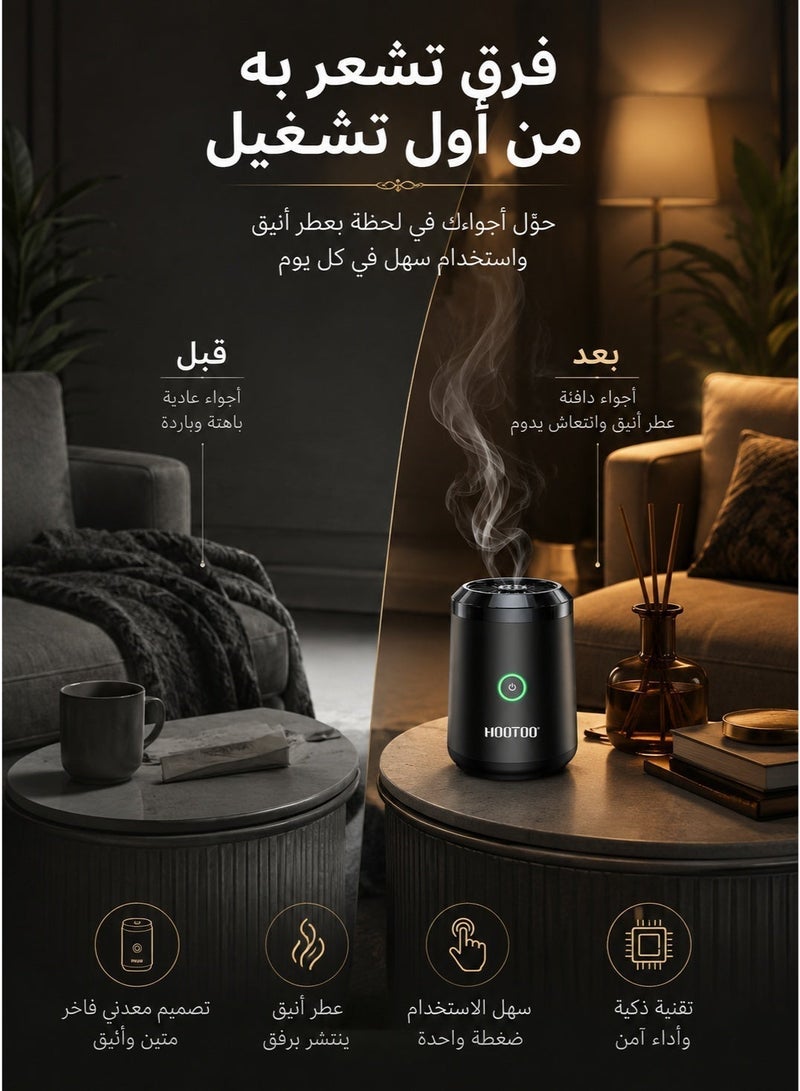 HooToo New-generation electric incense burner – portable and compact, perfect for car use. Rechargeable via USB Type-C, distributes traditional Arabic scents for home or office. Black color, USB-powered, mini smart mabkhara for car, hair, clothing, and more. Ideal for home use, safe and efficient with no charcoal needed. Original electronic incense device for modern lifestyle. - Image 5