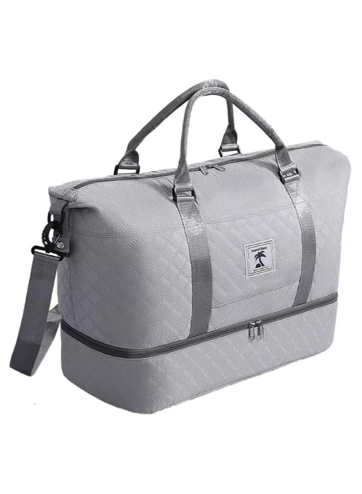 BLOOMING TIME Large Capacity Travel Duffel Bag, Wet-Dry Separator Shoe Compartment - Grey - Image 1