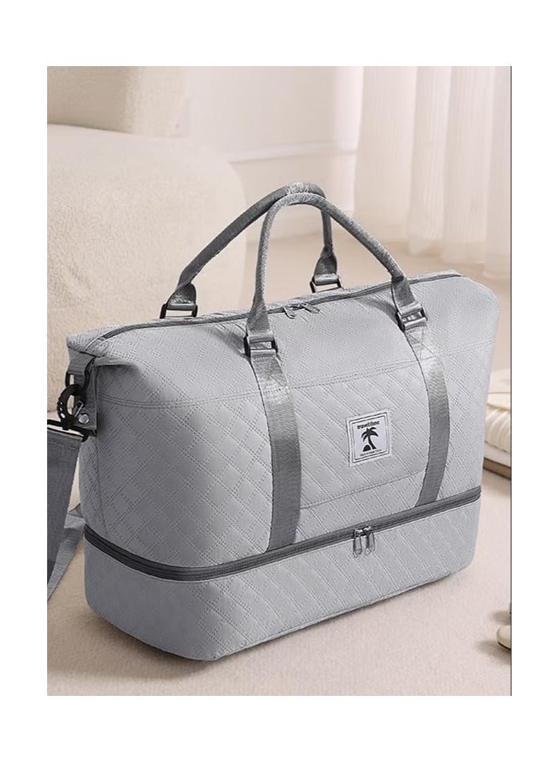 BLOOMING TIME Large Capacity Travel Duffel Bag, Wet-Dry Separator Shoe Compartment - Grey - Image 2