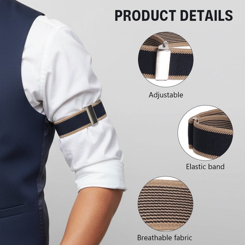 ELEPHANTBOAT® 1 Pair Shirt Sleeve Retainer Bands Arm Garters, Adjustable Stretchy Sleeve Holders for Men & Women, Elastic Arm Garters to Keep Sleeves in Place for Work, Office & Formal Wear - Image 3