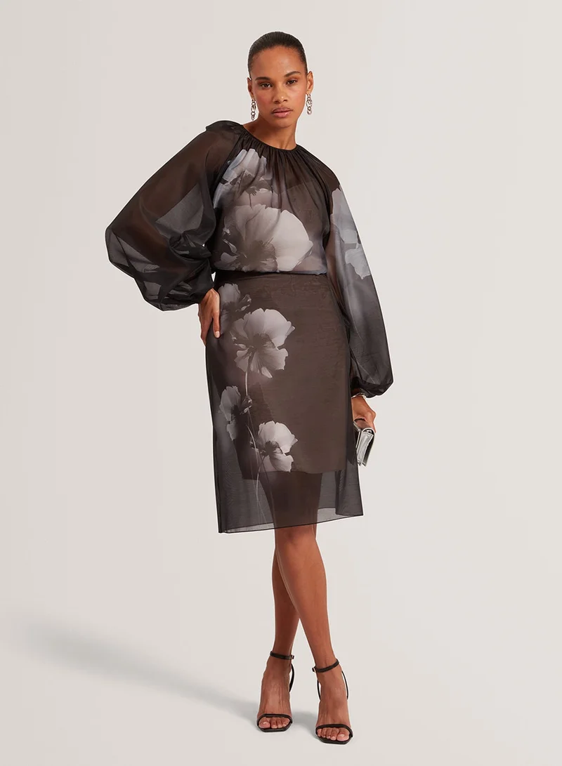 Ted Baker  Puff Sleeve Blouse With Organza Overlay for Women | Best Price UAE