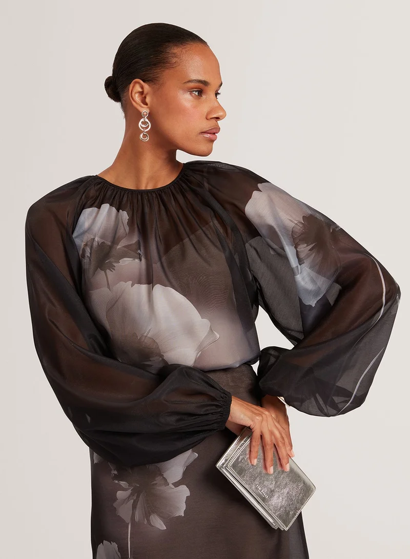 Ted Baker Puff Sleeve Blouse With Organza Overlay
