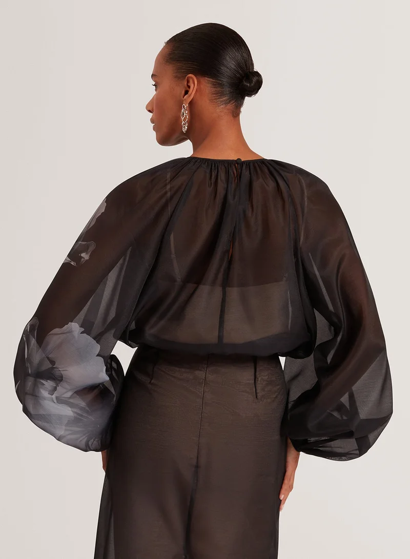 Ted Baker Puff Sleeve Blouse With Organza Overlay
