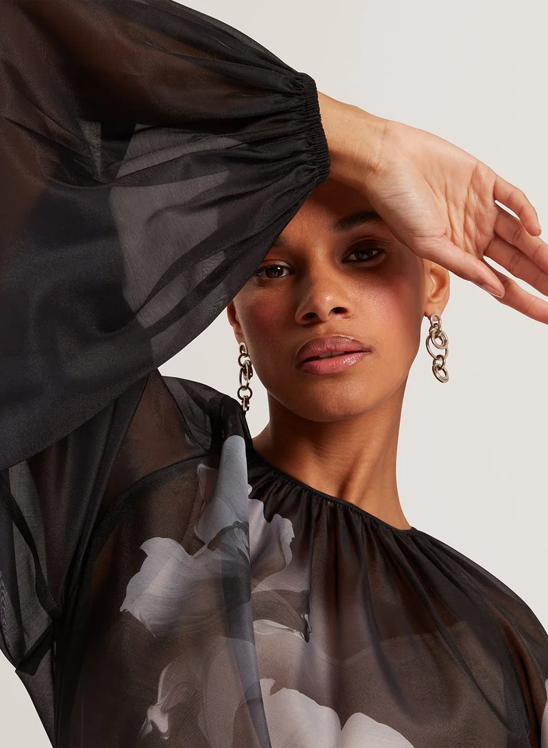 Ted Baker  Puff Sleeve Blouse With Organza Overlay for Women | Best Price UAE