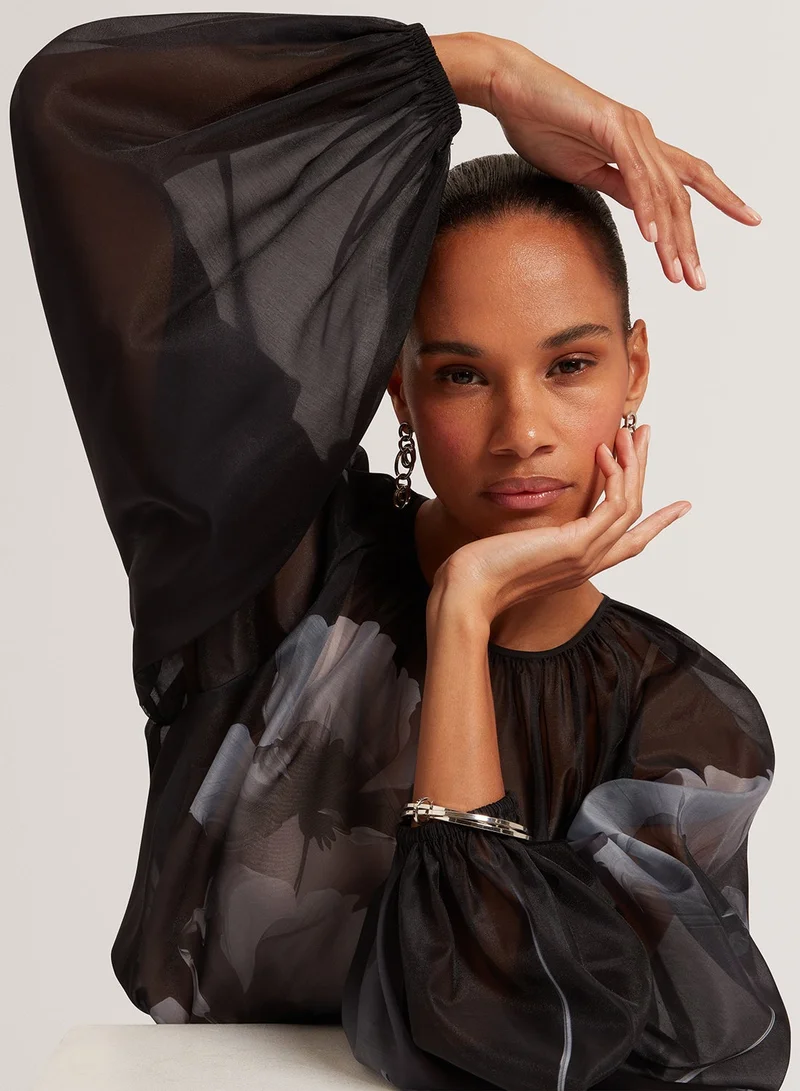 Ted Baker  Puff Sleeve Blouse With Organza Overlay for Women | Best Price UAE