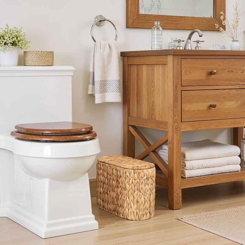 StorageWorks Toilet Paper Storage with Lid, Toilet Paper Storage Holder for 6 Regular Rolls, Wicker Basket for Bathroom, Natural Water Hyacinth - Image 5