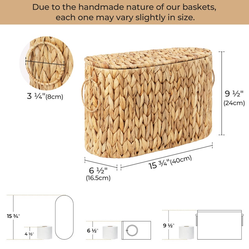 StorageWorks Toilet Paper Storage with Lid, Toilet Paper Storage Holder for 6 Regular Rolls, Wicker Basket for Bathroom, Natural Water Hyacinth - Image 2