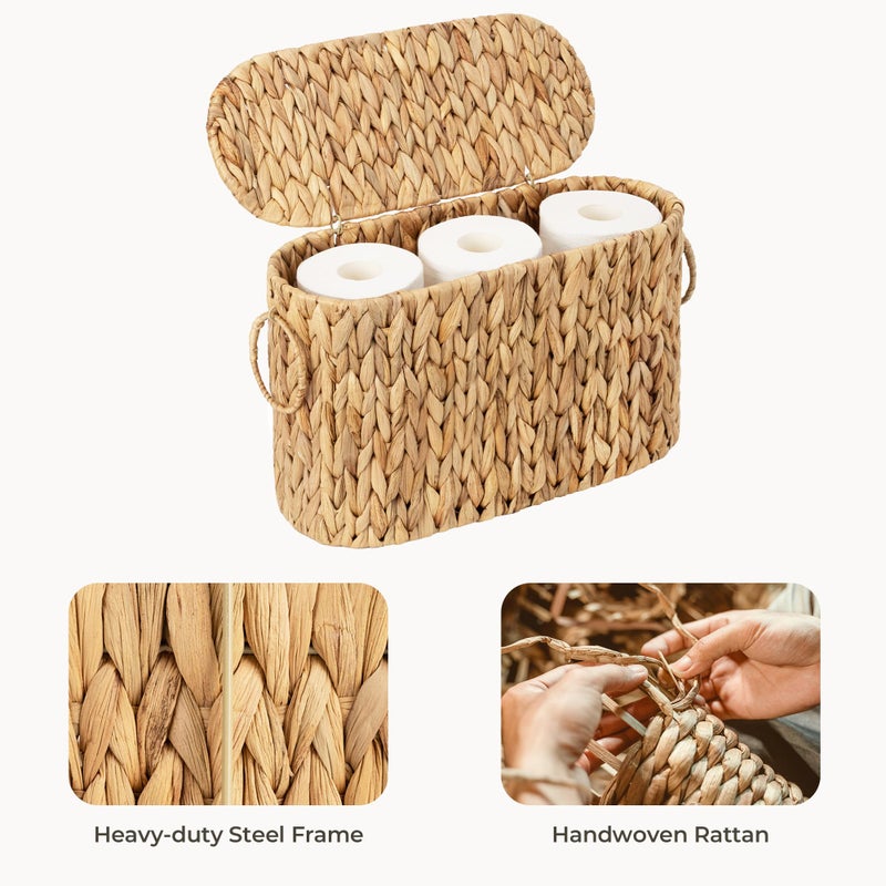 StorageWorks Toilet Paper Storage with Lid, Toilet Paper Storage Holder for 6 Regular Rolls, Wicker Basket for Bathroom, Natural Water Hyacinth - Image 3