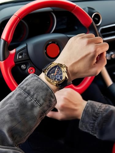 Giordano Multi Function Watch for Men -Unique Triangle Dial, Dual-Date Display with Leather Strap - Image 2