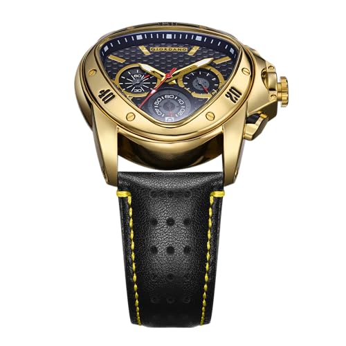 Giordano Multi Function Watch for Men -Unique Triangle Dial, Dual-Date Display with Leather Strap - Image 3