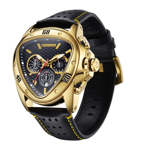 Giordano Multi Function Watch for Men -Unique Triangle Dial, Dual-Date Display with Leather Strap - Image 1