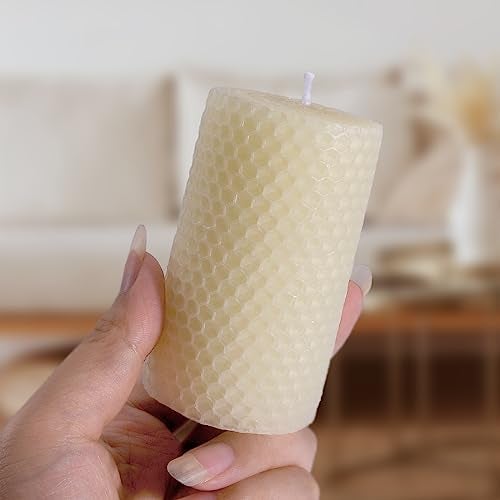 DEYBBY Beeswax Pillar Candles Set of 3 - Handmade Pure Beeswax Rolled Candles for Gift & Home Decor (2×3.3 in, White) - Image 5