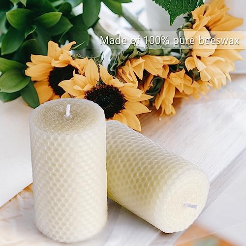 DEYBBY Beeswax Pillar Candles Set of 3 - Handmade Pure Beeswax Rolled Candles for Gift & Home Decor (2×3.3 in, White) - Image 2