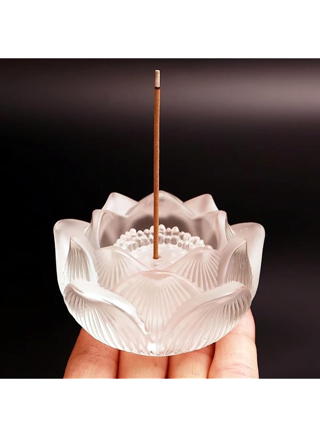 erorex Clear Artificial Crystal Lotus Flower Incense Holder Healing Crystal Stone Incense Burner Ash Catcher Incense Stick Cone Holder For Yoga Meditation And Home Office Decor  - Image 1