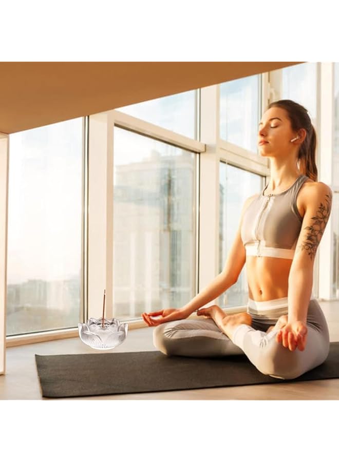 erorex Clear Artificial Crystal Lotus Flower Incense Holder Healing Crystal Stone Incense Burner Ash Catcher Incense Stick Cone Holder For Yoga Meditation And Home Office Decor  - Image 2
