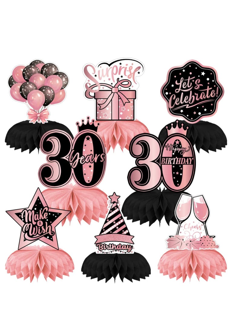 SYOSI Rose Gold 30th Birthday decorations for Women 8PCS Pink 30th birthday centerpieces for Tables Decorations Cheers to 30 Years Honeycomb Table Topper Happy 30th Birthday Decorations for Birthday Party - Image 1