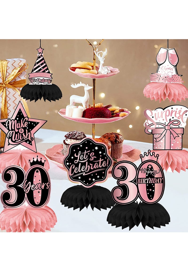 SYOSI Rose Gold 30th Birthday decorations for Women 8PCS Pink 30th birthday centerpieces for Tables Decorations Cheers to 30 Years Honeycomb Table Topper Happy 30th Birthday Decorations for Birthday Party - Image 4