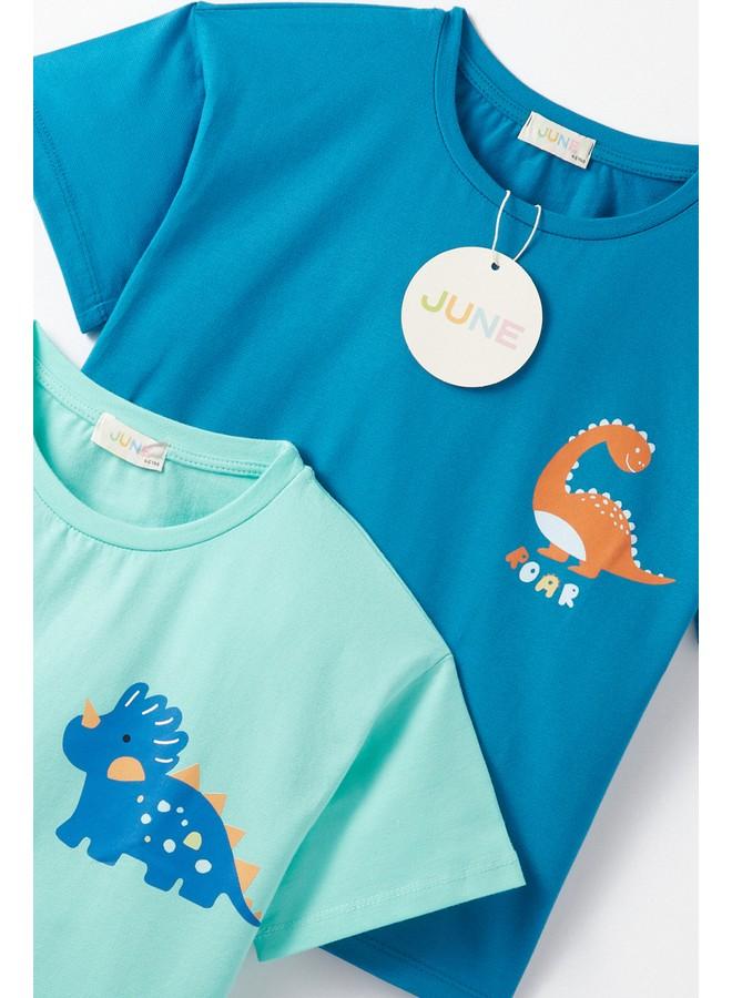 جون يون كيد طقم تي شيرت مطبوع قطعتين - نيلي وأخضر فاتح - Image 4