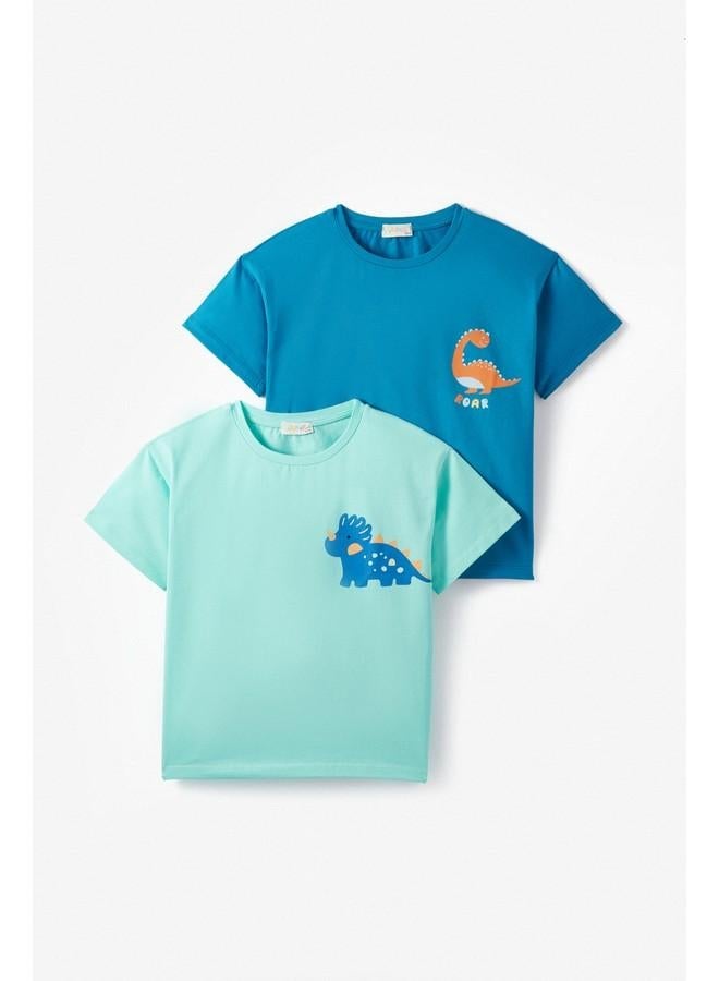 جون يون كيد طقم تي شيرت مطبوع قطعتين - نيلي وأخضر فاتح - Image 1