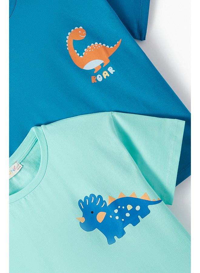 جون يون كيد طقم تي شيرت مطبوع قطعتين - نيلي وأخضر فاتح - Image 3