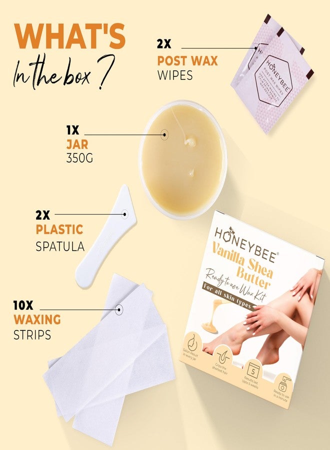 Honeybee Microwave/Hot Water Wax For Women | Waxing Kit For Coarse Hair Removal | Underarms, Legs, Hands, Full Body & Bikini Line | 10 Waxing Strips & Post Wax Wipes | Vanilla Shea Butter | 350g - Image 3
