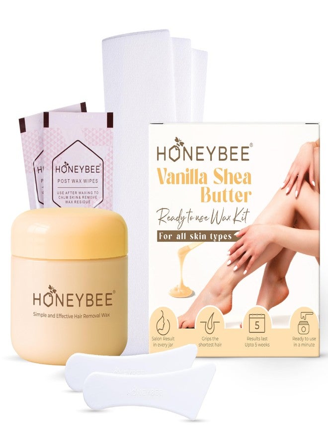 Honeybee Microwave/Hot Water Wax For Women | Waxing Kit For Coarse Hair Removal | Underarms, Legs, Hands, Full Body & Bikini Line | 10 Waxing Strips & Post Wax Wipes | Vanilla Shea Butter | 350g - Image 1