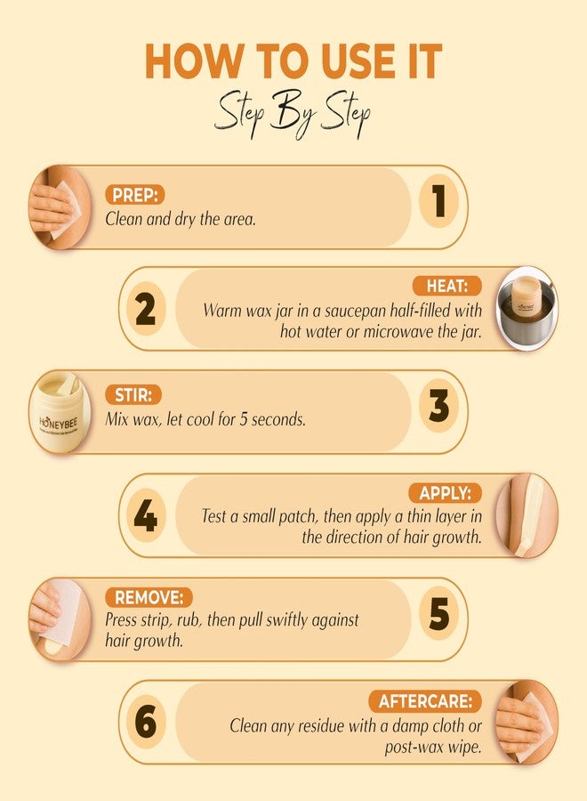 Honeybee Microwave/Hot Water Wax For Women | Waxing Kit For Coarse Hair Removal | Underarms, Legs, Hands, Full Body & Bikini Line | 10 Waxing Strips & Post Wax Wipes | Vanilla Shea Butter | 350g - Image 5