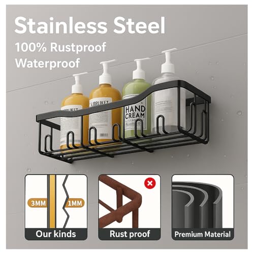 SUBATHRA Bathroom Accessories Set Without Drill – Adhesive Rack, Shampoo Holder, Soap & Toothbrush Wall Mount – Modern Organiser Combo - Image 2