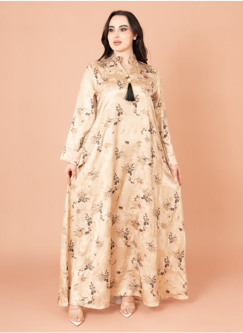 IKKXA Crystal Leaves Pattern Jalabiya Beige  - Image 5