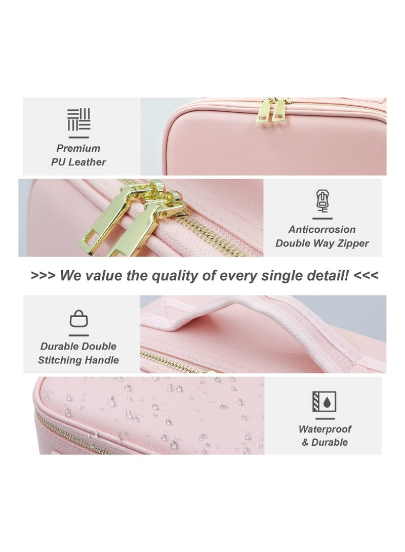 إسكدنيا كيس مكياج مزود بمرآة للضوء مضيئة ومرآة تكبير 20x، منظم كيس التجميل مزود بأقسام قابلة للضبط 26*23*10.8CM (وردي) - Image 3