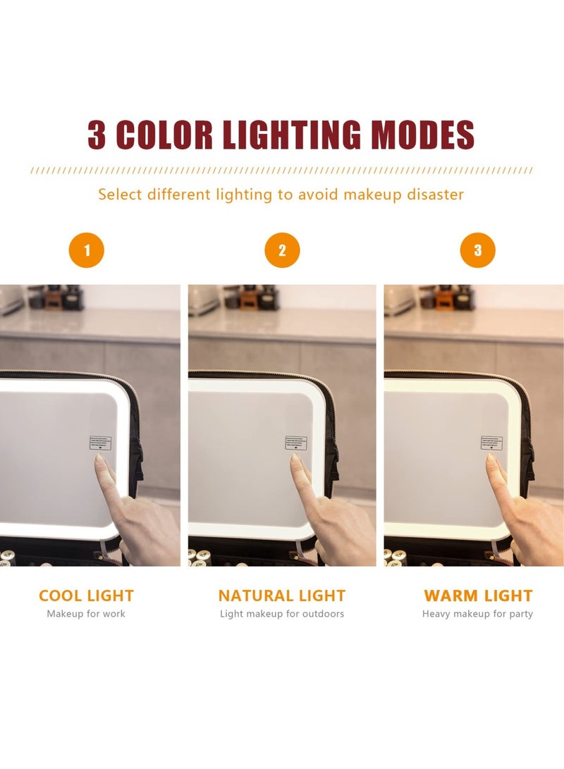 إسكدنيا كيس مكياج مزود بمرآة للضوء مضيئة ومرآة تكبير 20x، منظم كيس التجميل مزود بأقسام قابلة للضبط 26*23*10.8CM (وردي) - Image 4