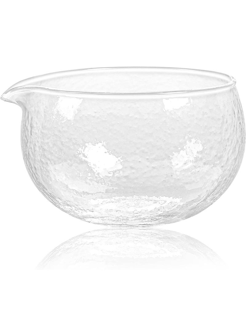Textured Glass Matcha Bowl With Pouring Spout - Handmade Japanese Style Matcha Green Tea Ceremony Chawan 400ml 13.5 oz Big Glass Salad Porridge Juice Bowl Cup - Image 1