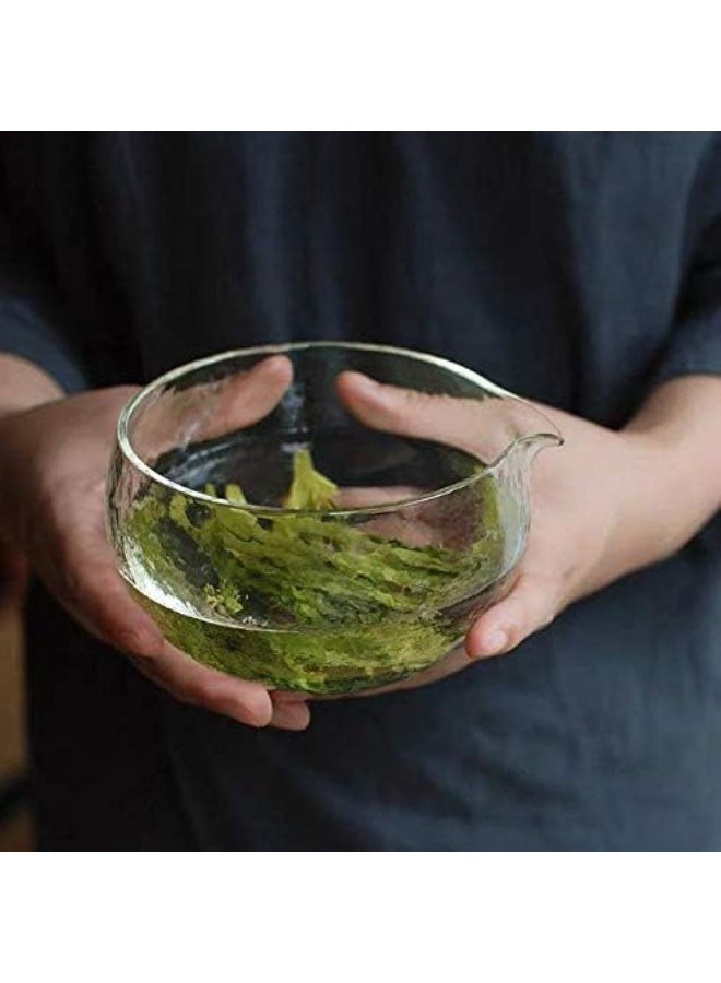 Textured Glass Matcha Bowl With Pouring Spout - Handmade Japanese Style Matcha Green Tea Ceremony Chawan 400ml 13.5 oz Big Glass Salad Porridge Juice Bowl Cup - Image 3