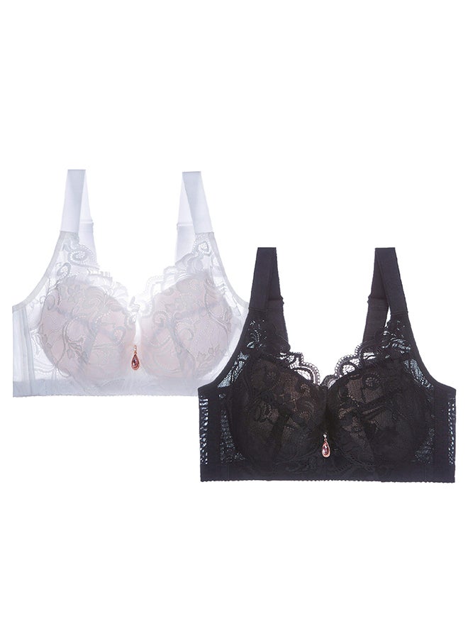 MARGOUN 2 Pack For Women's XL Size Lace Bra Wide Straps Wireless Bralettes with Full Cup Pads Bras for Ladys Women 42/95 Black White - Image 2