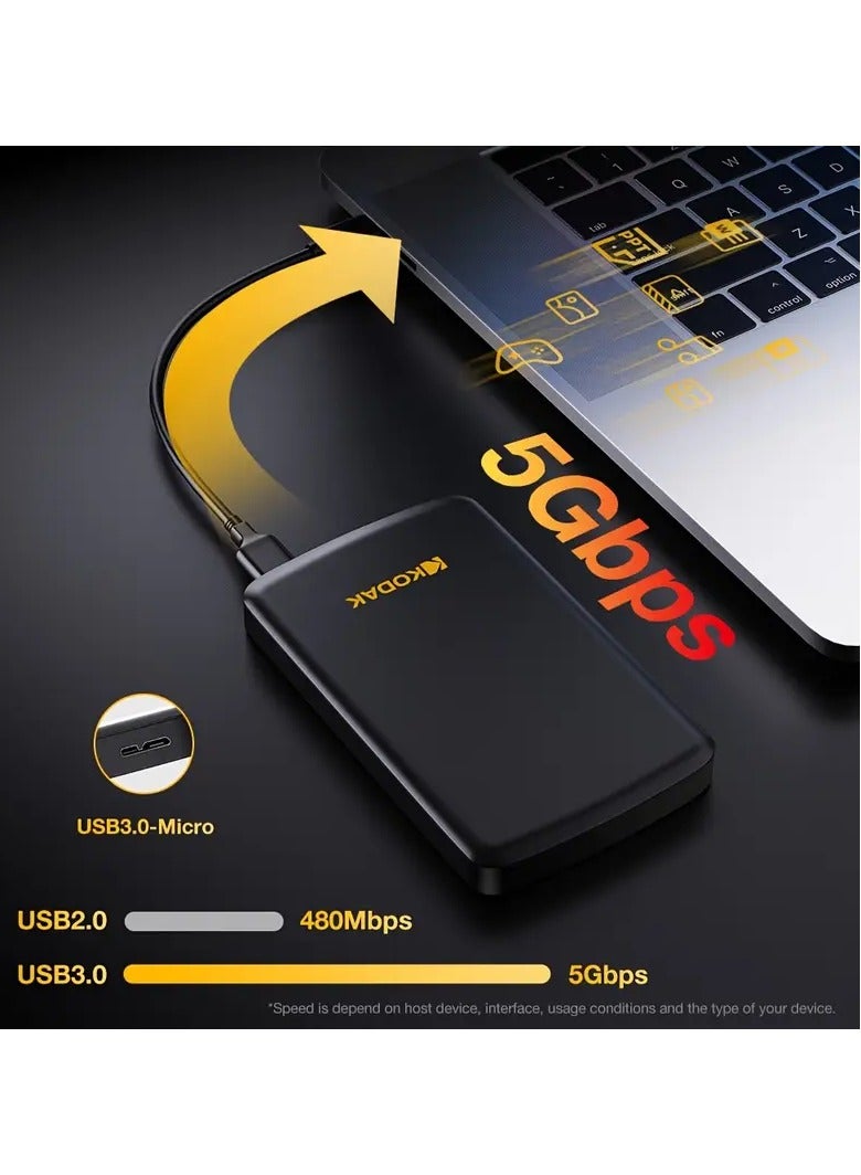 كوداك قرص صلب محمول P150 سعة 500 جيجابايت HDD خارجي، سرعة عالية 2.5 بوصة USB3.2 HDD للألعاب لأجهزة اللابتوب/الكمبيوترات/Mac/PS5/PS4/Xbox/Switch وغيرها - Image 2