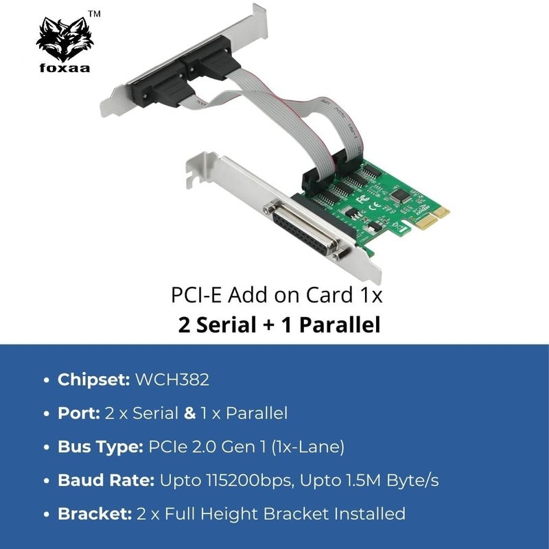 foxaa PCI Express x1 Serial & Parallel Combo Card – 2 RS232 Ports + 1 LPT Port | Based on WCH CH382 Chipset | Compatible with Windows/Linux - Image 5
