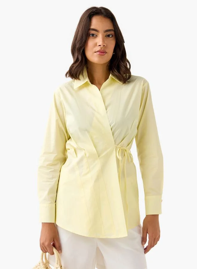 ايكونيك توب بوبلين أيقوني بياقة وأكمام طويلة