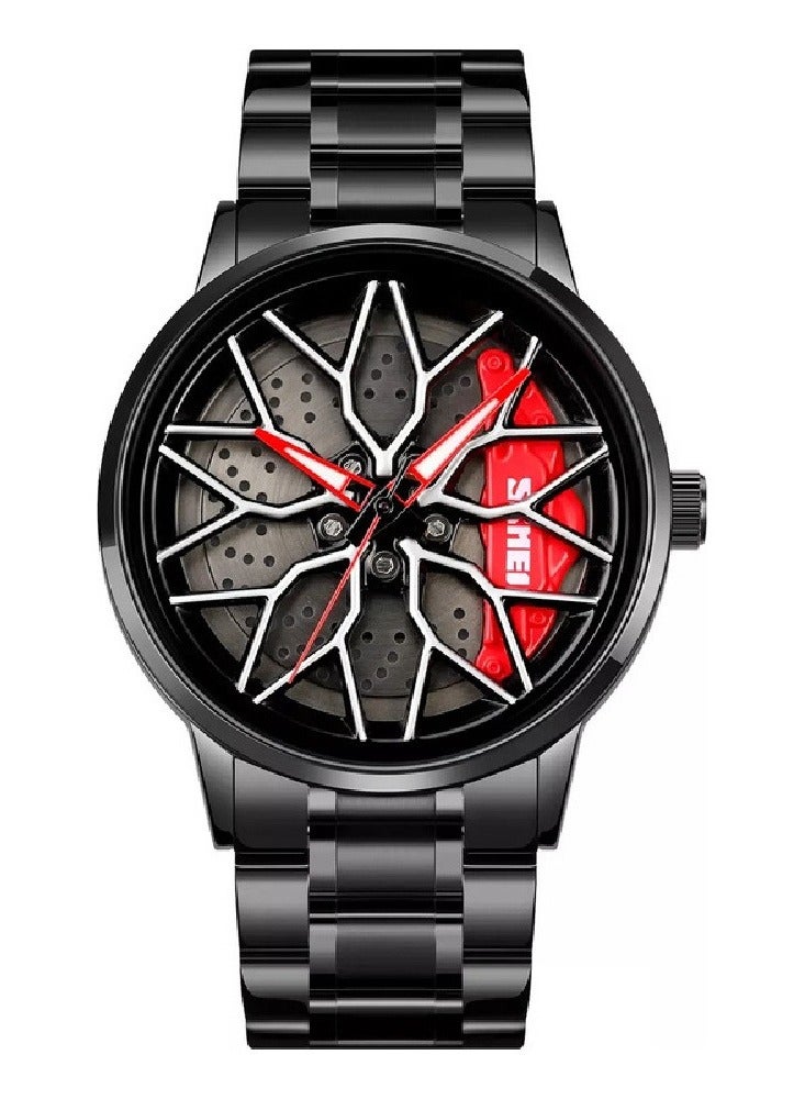 SKMEI SKMEI Men's Sports Watch 3D Hollow Wheel Design Stainless Steel Watch Waterproof Car Wheel Rolling Spinning Dial Watch 1990D  - Image 1