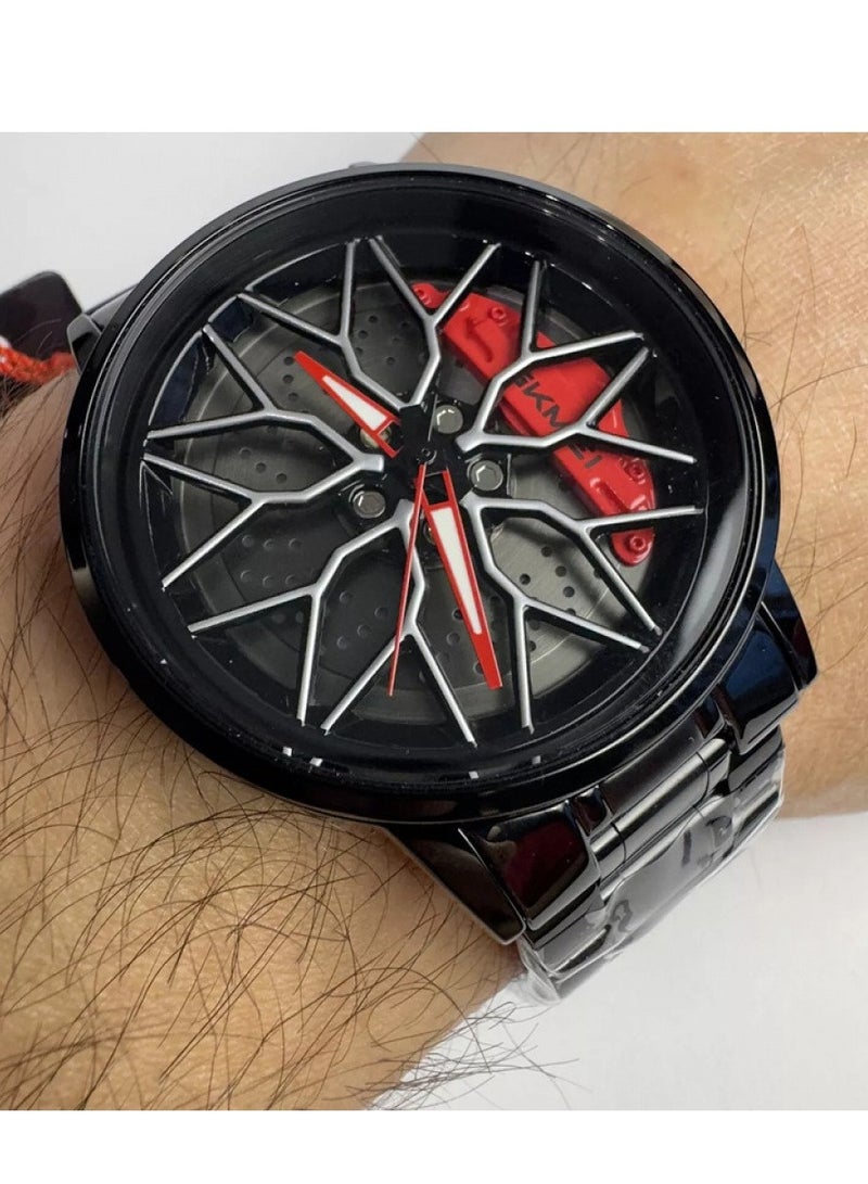 SKMEI SKMEI Men's Sports Watch 3D Hollow Wheel Design Stainless Steel Watch Waterproof Car Wheel Rolling Spinning Dial Watch 1990D  - Image 3