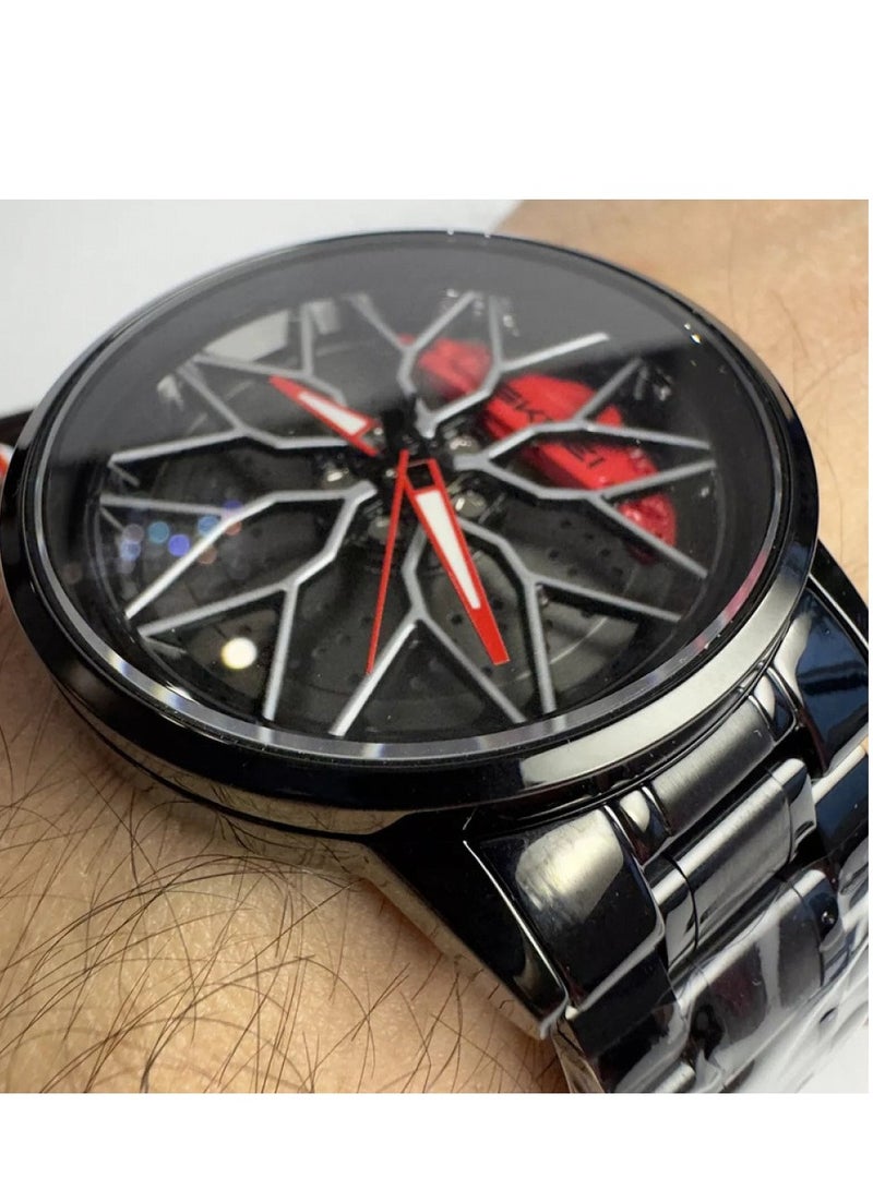 SKMEI SKMEI Men's Sports Watch 3D Hollow Wheel Design Stainless Steel Watch Waterproof Car Wheel Rolling Spinning Dial Watch 1990D  - Image 4