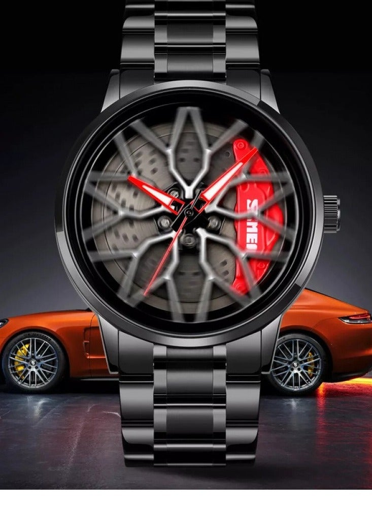 SKMEI SKMEI Men's Sports Watch 3D Hollow Wheel Design Stainless Steel Watch Waterproof Car Wheel Rolling Spinning Dial Watch 1990D  - Image 5