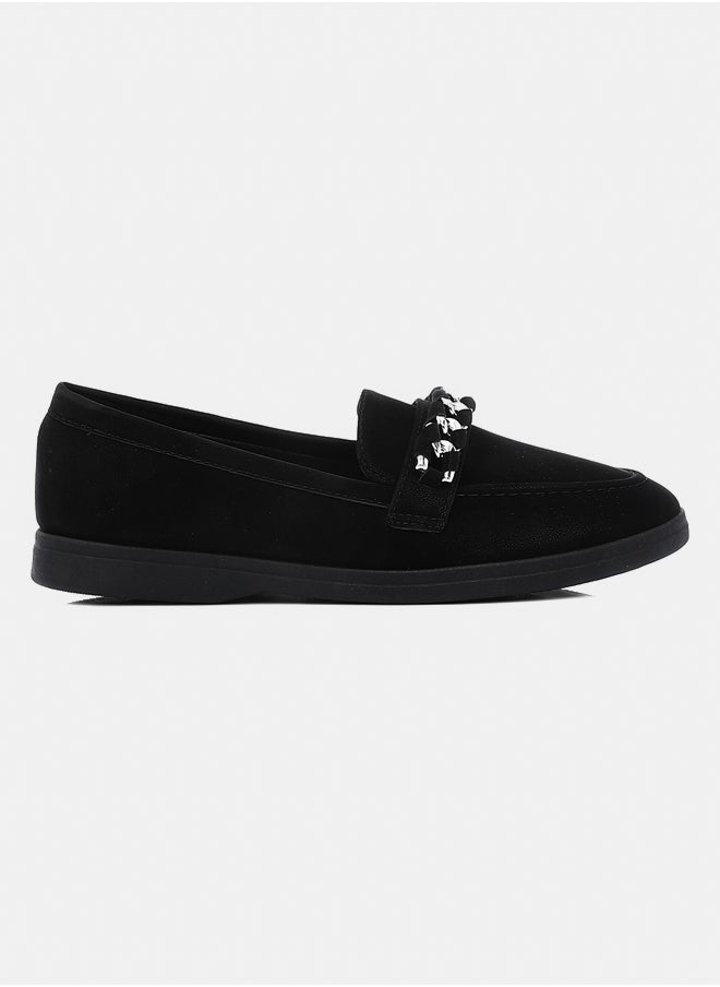DejaVu - Suede Black Ballets With Silver Chain - Image 1
