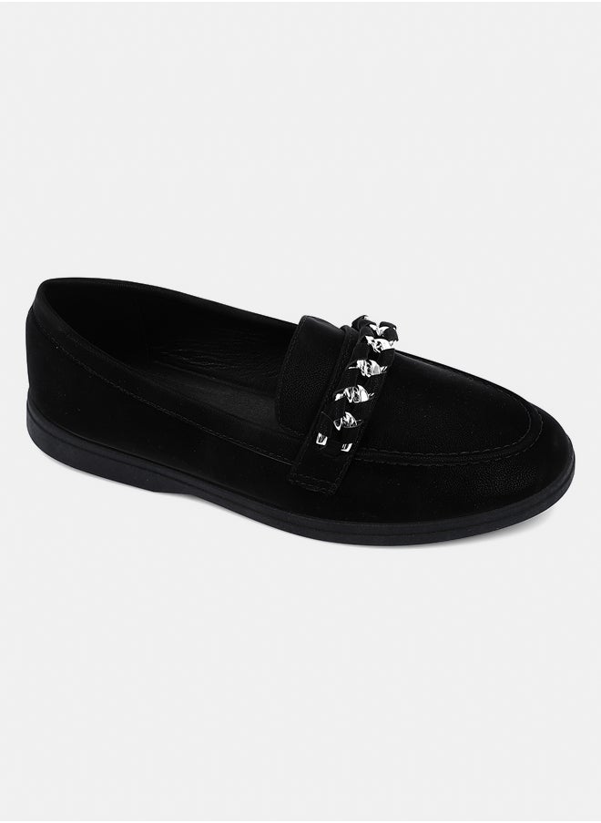 DejaVu - Suede Black Ballets With Silver Chain - Image 1