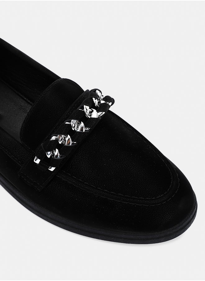 DejaVu - Suede Black Ballets With Silver Chain - Image 1