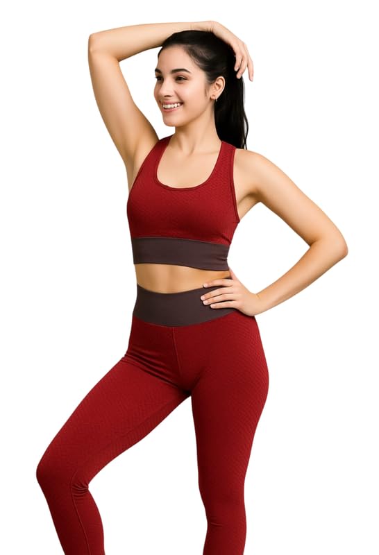 Malvina Women's Seamless Yoga Set – High-Waist Leggings and Sports Bra (Red,Small) - Image 2