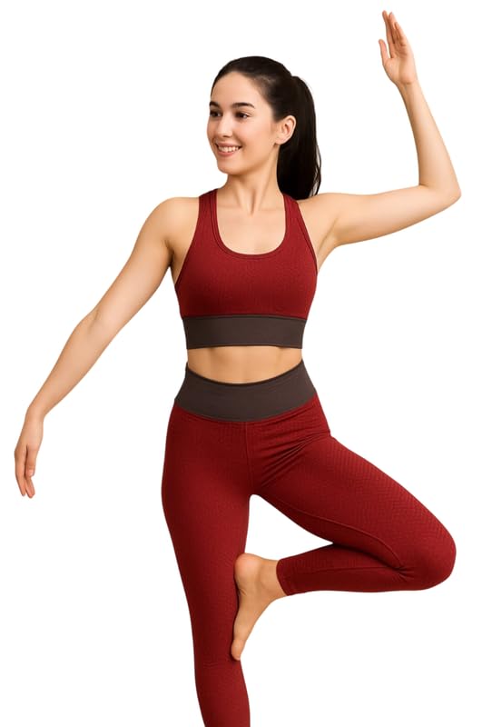 Malvina Women's Seamless Yoga Set – High-Waist Leggings and Sports Bra (Red,Small) - Image 3